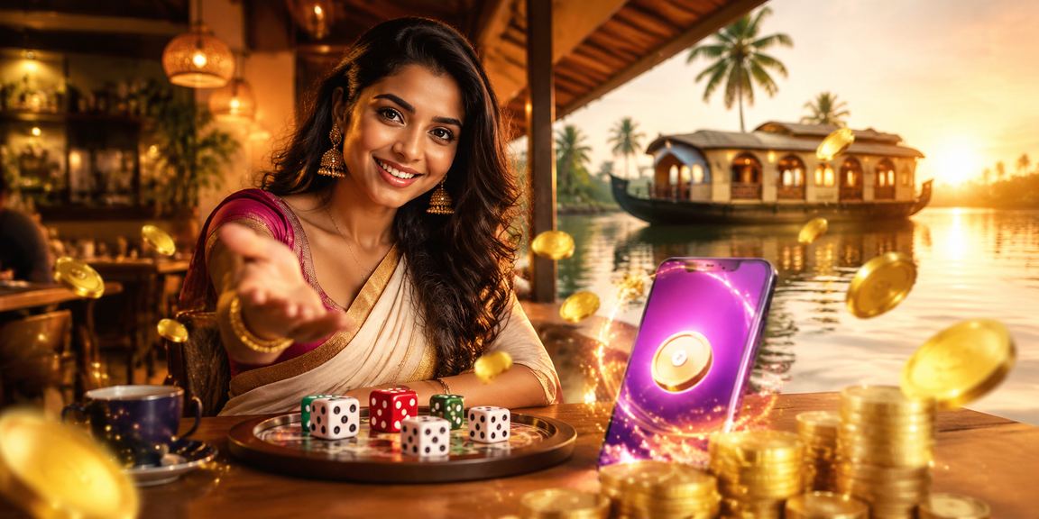 Casual Rummy gameplay set in Kerala backwater ambiance